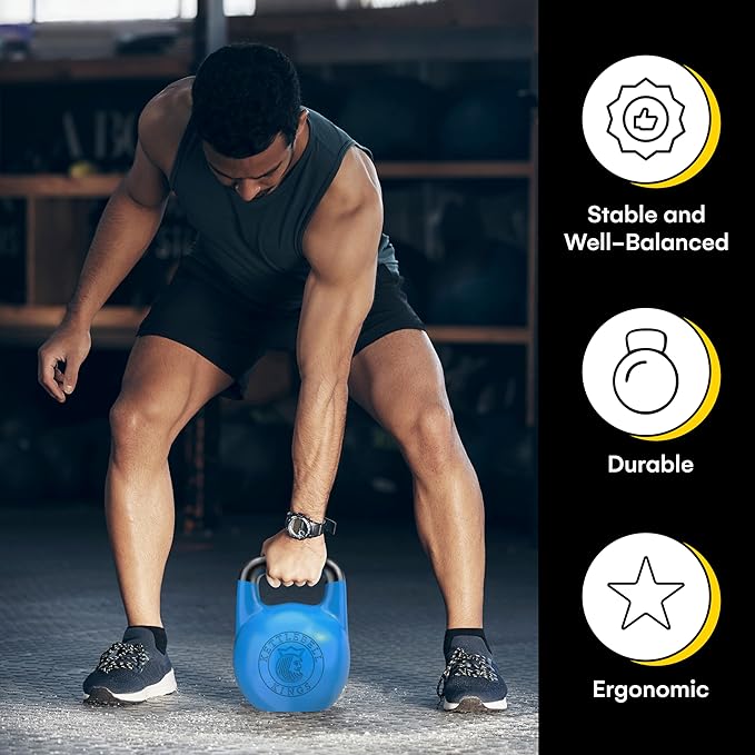 Kettlebell Kings Competition Kettlebells Weight (33mm handle) 4-32 KG | Hand weights Workout Gym Equipment & Strength training sets for Women & Men | Weights set for Home Gym