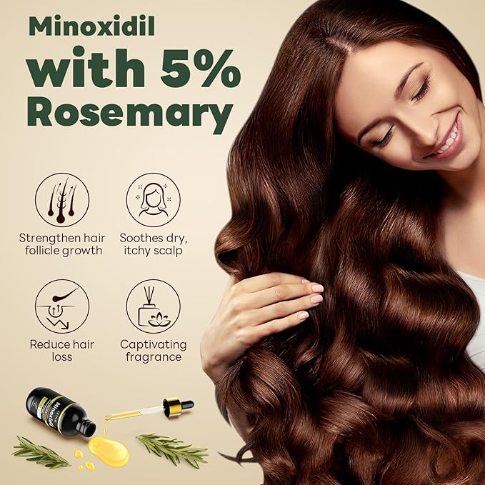 5% Minoxidil with Rosemary for Men and Women Hair Growth,Beard Growth Kit,Scalp Serum for Thicker Fuller Hair