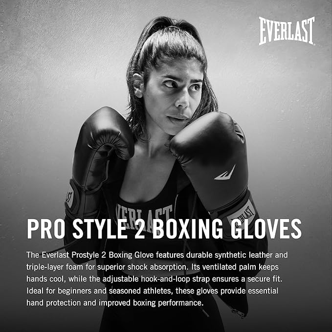 Everlast Prostyle 2 Boxing Gloves, Entry Level Training Gloves for Men and Women, Secure Fit Hook and Loop Closure & Ventilation, Heavy Bag & Speedbag Training
