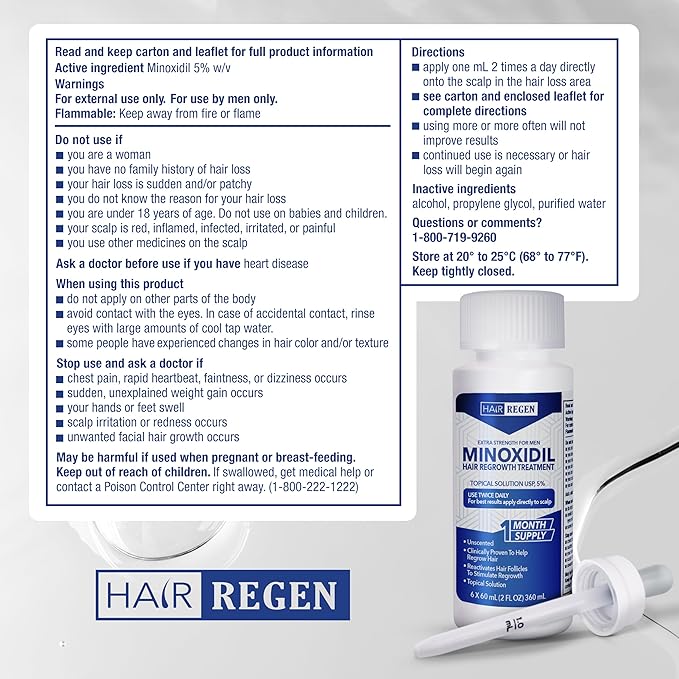 Advanced 5% Minoxidil For Men Hair Regrowth Treatment for Thinning Hair - Hair Loss for Men - 1 Month Supply, Minoxidil Topical Solution So Thicker Fuller Hair Keeps Growing Amazing Results
