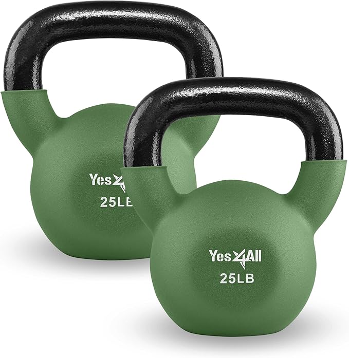 Yes4All Kettlebell, 5-65 LB Neoprene Coated Cast Iron Kettlebells, Wide Grip Handle & Flat Bottom for Swings, Squats, Deadlifts, Push Ups & Full Body Training at Home Gym - Single & Set