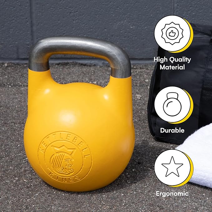 Kettlebell Kings Competition Kettlebells Weight (33mm handle) 4-32 KG | Hand weights Workout Gym Equipment & Strength training sets for Women & Men | Weights set for Home Gym