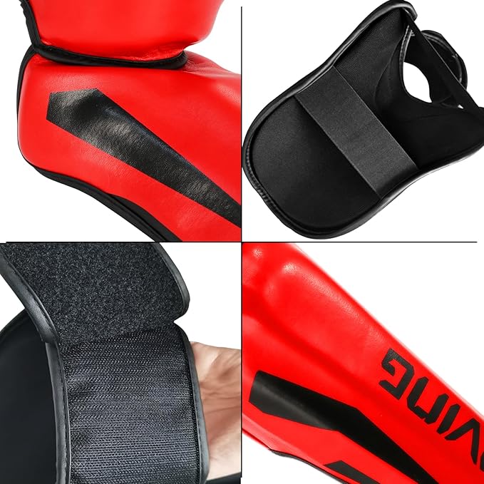 FIVING MMA Martial Arts Shin Guards – Padded, Adjustable Muay Thai Leg Guards with Instep Protection for Kickboxing/MMA Training and Sparring – Durable, Professional MMA Equipment