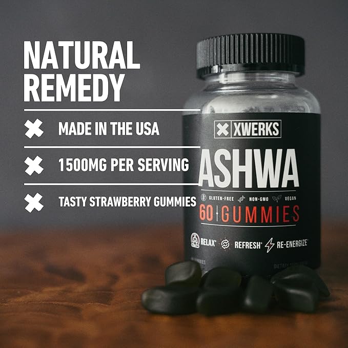 Xwerks Ashwagandha Root Gummies, Extra Strength 1500mg Per Serving, Natural Herbal Supplement for Immune Support, Stress Relief and Strength, Non GMO Gluten Free Vegan Vitamins for Adults, 60 Count