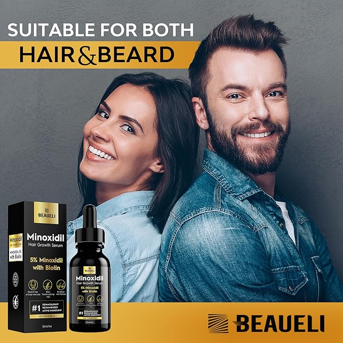 5% Minoxidil for Men and Women, Hair Growth, Beard Growth, Hair Regrowth, Unscented Drop, 3 Fl Oz, 3 Bottles