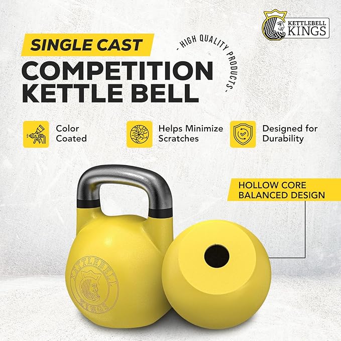 Kettlebell Kings Competition Kettlebells Weight (35mm handle) 8-48 KG | Hand weights Workout Gym Equipment & Strength training sets for Women & Men for Home Gym | Suitable for High Repetition Workouts