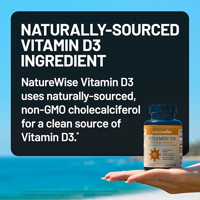 NatureWise Vitamin D3 2000iu (50 mcg) 90-Day Supply for Immune Support, Healthy Muscle Function, and Bone Health - Non-GMO, Gluten Free in Organic Extra Virgin Olive Oil, (Mini Softgel), 90 Count