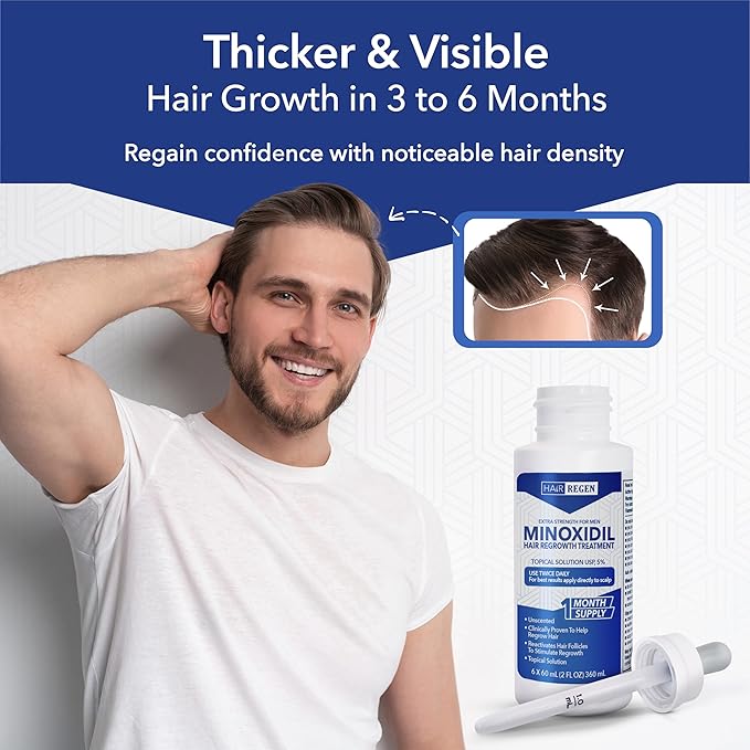 Advanced 5% Minoxidil For Men Hair Regrowth Treatment for Thinning Hair - Hair Loss for Men - 1 Month Supply, Minoxidil Topical Solution So Thicker Fuller Hair Keeps Growing Amazing Results