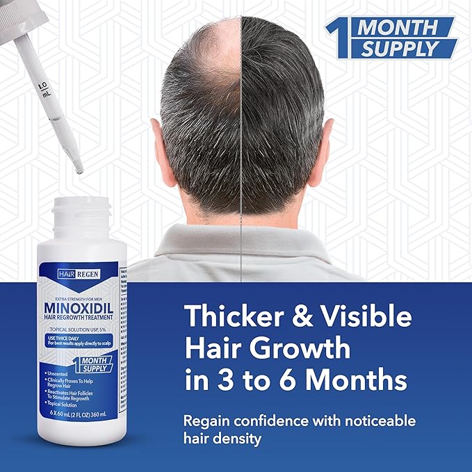Advanced 5% Minoxidil For Men Hair Regrowth Treatment for Thinning Hair - Hair Loss for Men - 1 Month Supply, Minoxidil Topical Solution So Thicker Fuller Hair Keeps Growing Amazing Results