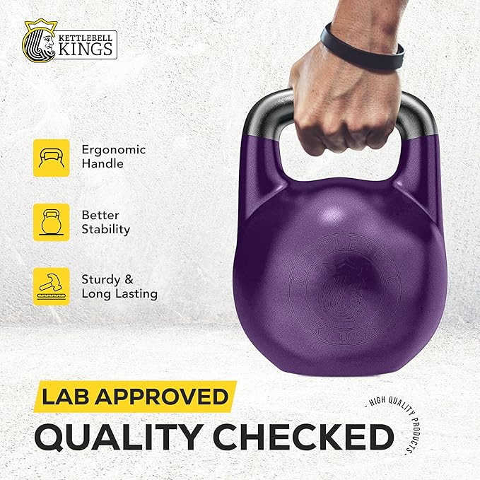 Kettlebell Kings Competition Kettlebells Weight (35mm handle) 8-48 KG | Hand weights Workout Gym Equipment & Strength training sets for Women & Men for Home Gym | Suitable for High Repetition Workouts
